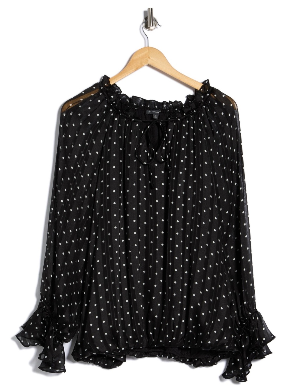Adrianna Papell Black Polka Dot Ruffled Tie-Neck Blouse